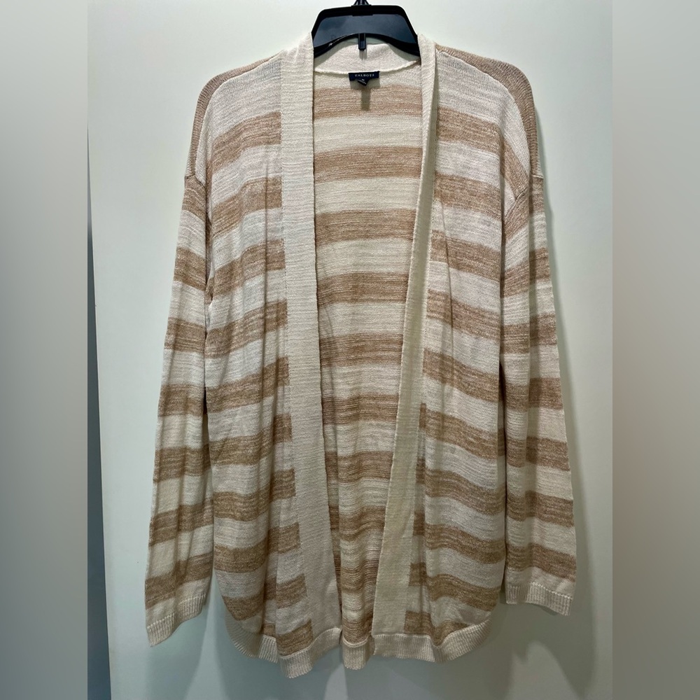 Talbots Cream And Tan Women’s Open Front Cardigan Sz Med. In Great Condition
